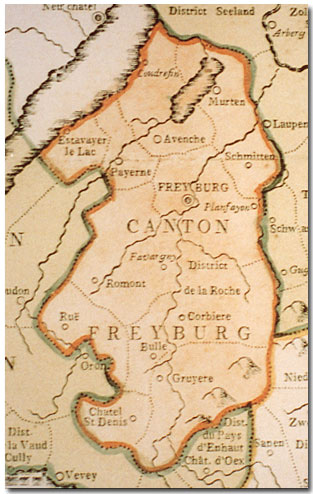 Historic map of Freyburg, Switzerland - Home of Pierre Miville